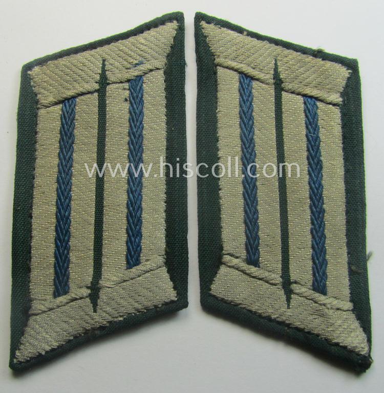 Moderately used pair of WH (Heeres) (later-war-pattern) officers'-type collar-tabs (ie. 'Kragenspiegel für Offiziere') as executed in 'BeVo'-weave pattern as was intended for an officer serving within the: 'Nachshub-Trpn.'