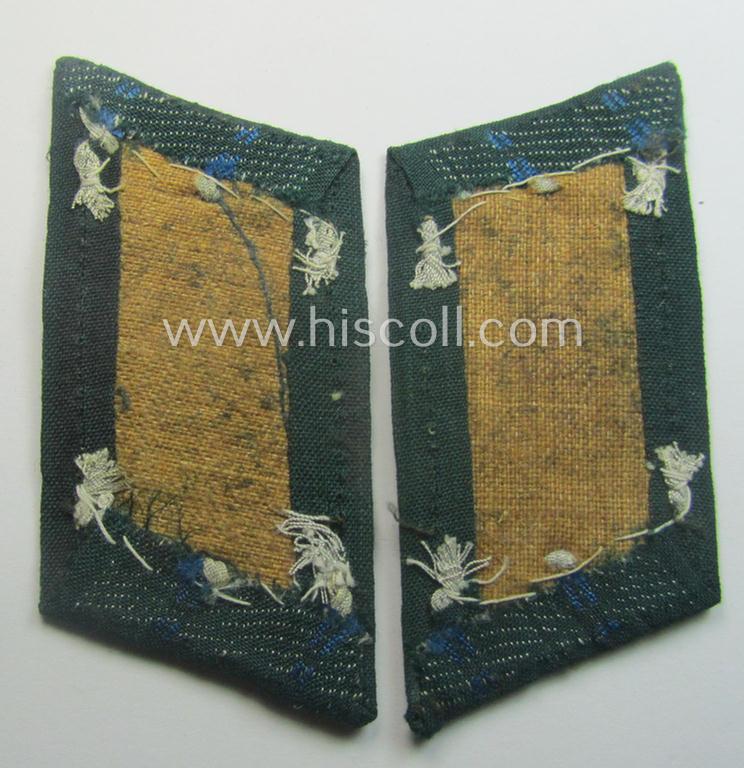 Moderately used pair of WH (Heeres) (later-war-pattern) officers'-type collar-tabs (ie. 'Kragenspiegel für Offiziere') as executed in 'BeVo'-weave pattern as was intended for an officer serving within the: 'Nachshub-Trpn.'