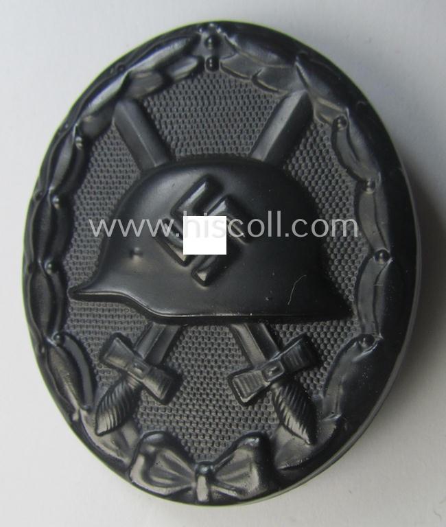 Minimally used- and/or hardly worn black-class wound-badge (or: 'Verwundeten-Abzeichen in Schwarz') being a typical non-maker-marked (and non-magnetic!) example