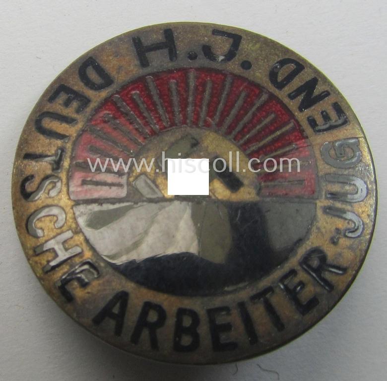 Neat - albeit clearly used! - multi-coloured enamelled 'Mitgliedsabzeichen' as intended to signify membership within the: 'HJ' (or: 'Hitlerjugend') before June 1932 (being a badge of the 1st pattern that is void of a makers'-designation)