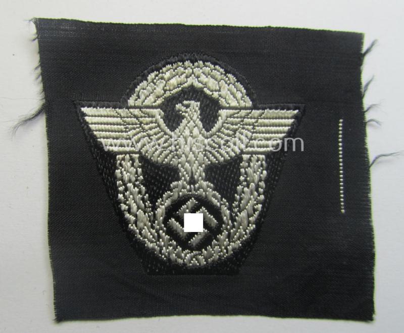 Police ie. 'Polizei'- (ie. 'SS-Polizei'-) 'BeVo'-woven, EM- (ie. NCO-) pattern cap-eagle (ie. 'Adler für Schiffchenmütze o. Einheitsfeldmütze der Polizei o. SS-Polizei')