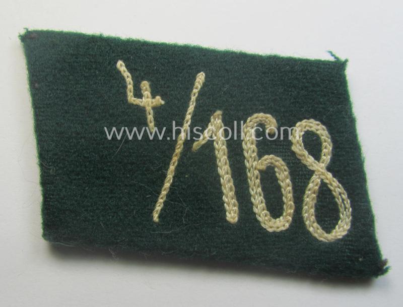 Single, SA (ie. 'Sturmabteilungen') collar-patch (ie. 'Kragenspiegel'): 'SA-Mitglied': 'SA-Standarte 4/168' ('SA-Gruppe Kurpfalz o. Nordsee')