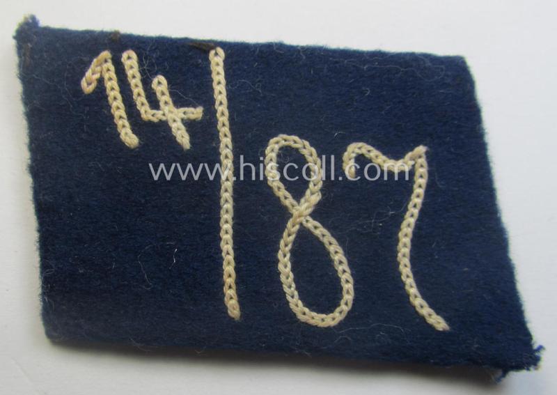 Single, SA (ie. 'Sturmabteilungen') collar-patch (ie. 'Kragenspiegel'): 'SA-Mitglied': 'SA-Standarte 14/87' ('SA-Gruppe Hansa o. Hessen')