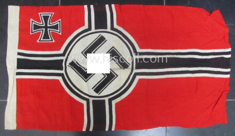 Stunning - and rarely found! - smaller-sized, WH (Kriegsmarine) so-called: 'Reichskriegsflagge o. U-Boot-Fahne' being a: 50 x 85 cms.-sized- and/or clearly maker-marked example that comes in an overall wonderful and fully untouched, condition