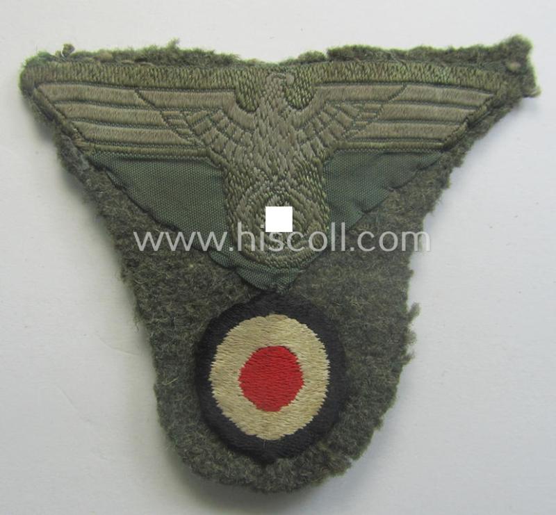 Interesting, WH (Heeres) cap-eagle/cocarde (ie. cap-set) as both executed in 'BeVo'-weave pattern that comes still mounted onto its 'cut-out' cap front-piece