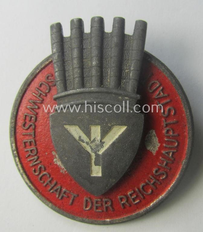 Very unusual - and rarely encountered! - DRK nurses'-badge entitled: 'Schwesternschaft der Reichshauptstadt' being a multi-piece-contructed example showing a low bearers'-number: ('C1426') and/or makers'-designation ie. logo ('Lauer')