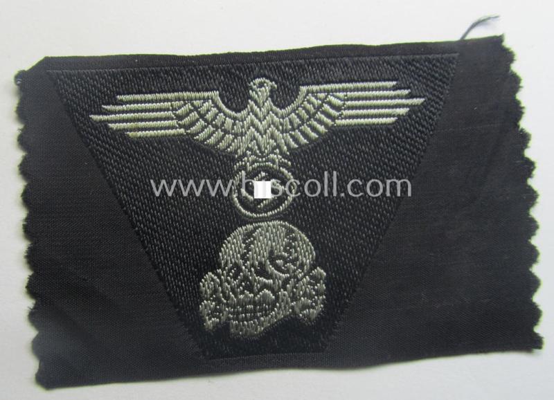 Waffen-SS black-coloured M43-pattern 'Panzer'-cap-trapezoid as executed in 'BeVo'-weave-pattern as was specifically intended for usage on the M43-model field-caps (ie. 'Einheitsfeldmützen')