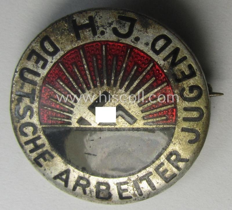 Neat - albeit clearly used! - multi-coloured enamelled 'Mitgliedsabzeichen' as intended to signify membership within the: 'HJ' (or: 'Hitlerjugend') before June 1932 (being a badge of the 1st pattern that is void of a makers'-designation)