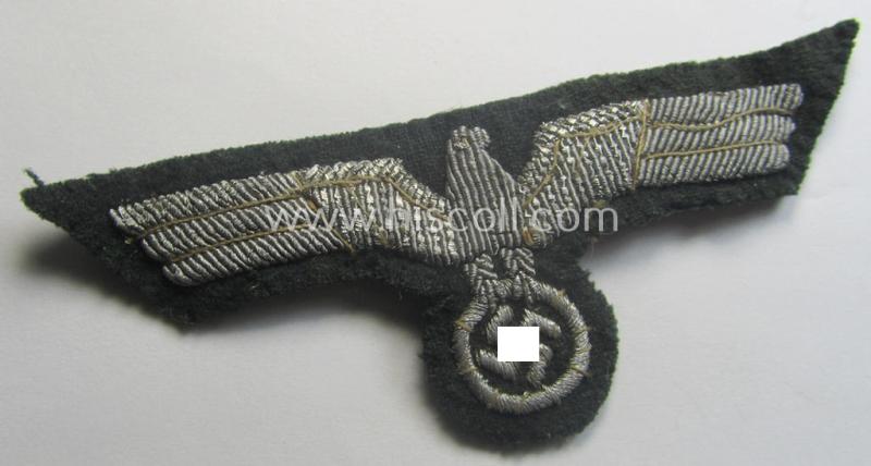 WH (Heeres) officers'-type, hand-embroidered breast-eagle (ie. 'Brustadler für Offiziere') as was executed in bright-silverish-coloured braid as was intended for usage on the various officers'-pattern tunics