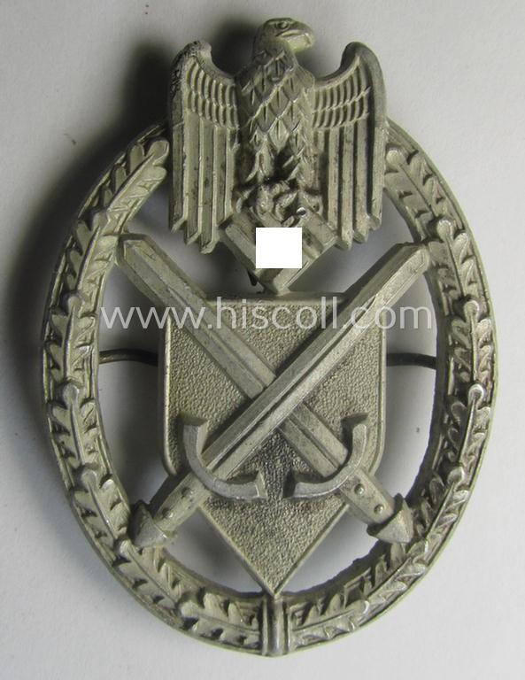 Detailed, aluminium-based 'plaque' ie. shield (being of the second pattern) as was intended for usage on a: WH (Heeres) 'Schützenschnur' (or shooting- ie. marksmanship-lanyard)