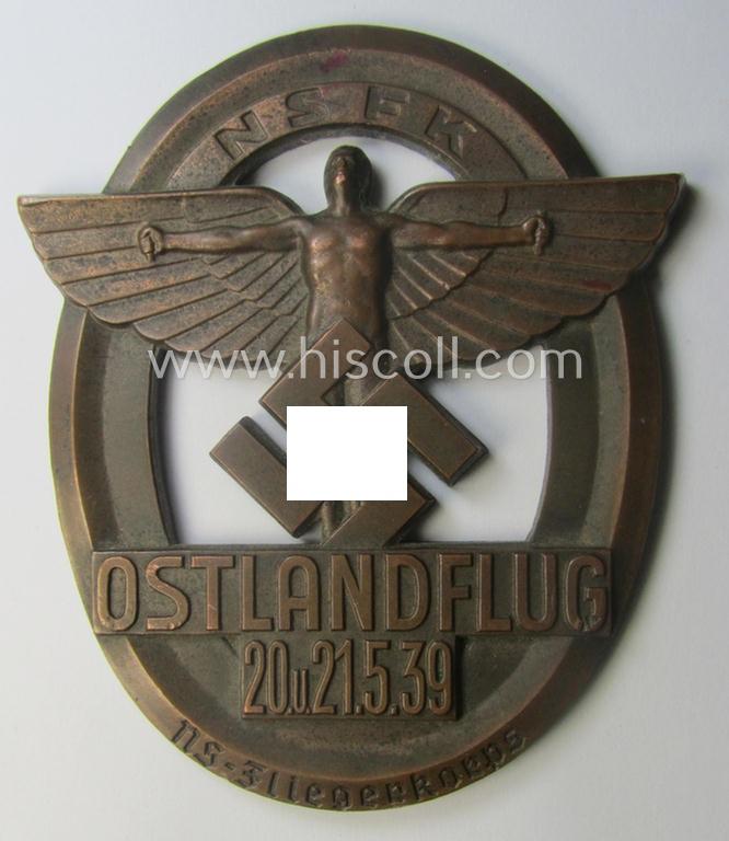 Detailed and pronounced, N.S.F.K.-related plaque (ie. 'Erinnerungs- o. nichttragbare Plakette') as was issued to commemorate a specific meeting ie. national rally entitled: 'N.S.F.K. Ostlandflug - 20.u.21.5.39 - NS-Fliegerkorps'