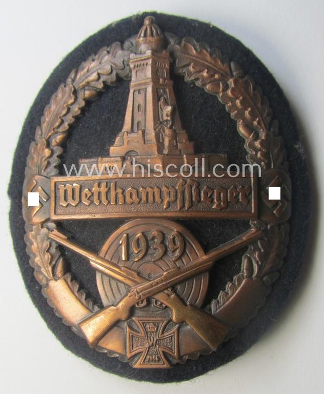 Bronze-toned (and I deem 'Cupal'-based!) 'Kyfhäuserbund Schiessauszeichnung' depicting the 'Kyfhäuser'-monument and text: 'Wettkampfsieger 1939'