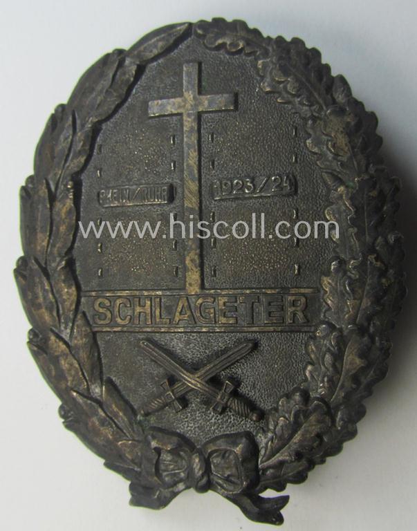 'High-quality'-produced example of a: 'Freikorps'-related award being a so-called: 'Ehrenzeichen des Schlageter-Gedächtnis Bund e.V.', showing the bars ie. 'Spangen' resp. entitled: 'Rhein/Ruhr' and/or: '1923/24'