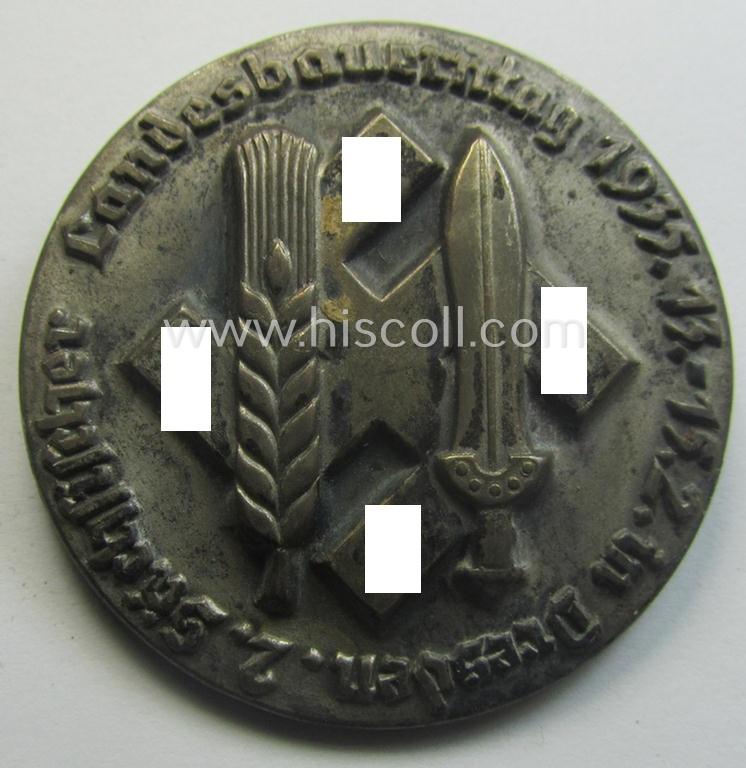 'Reichsnährstand'- (ie. 'RNSt.'-) related day-badge (ie. 'tinnie') as issued to commemorate a locally-held: 'RNSt.'-related gathering entitled: '2. Sächsischer Landesbauerntag 1935 - 13.-15.2. in Dresden'