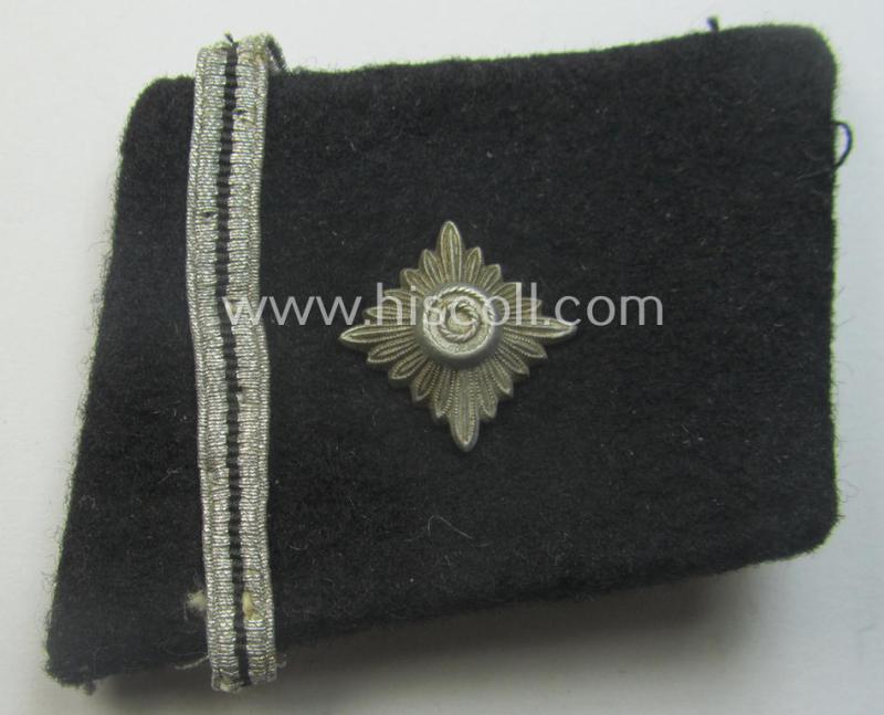 Superb, Waffen-SS NCO-pattern rank-collar-rank-tab ('Kragenspiegel') being a 'standard-issue'-pattern example as executed in black-coloured wool as was intended for usage by an: 'SS-Scharführer' (that still retains its 'RzM'-etiket!)
