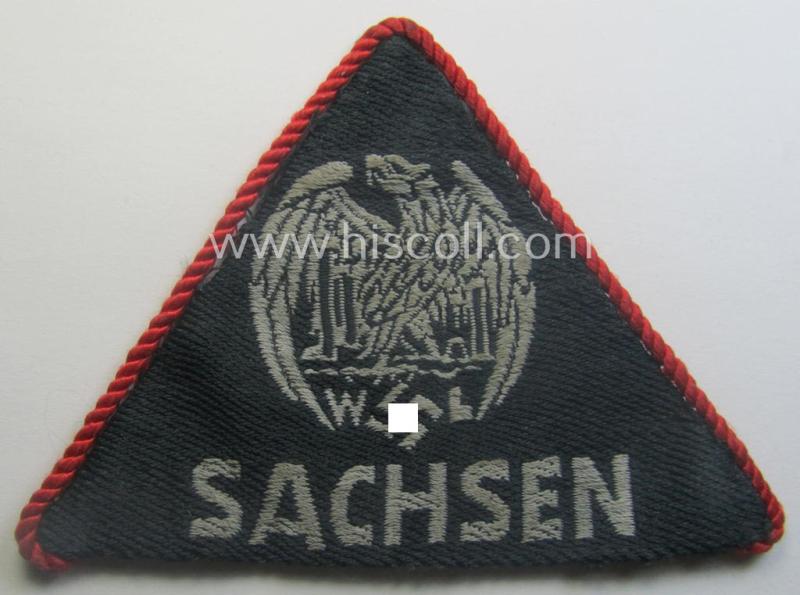 Attractive - and scarcely found! - EM- (ie. NCO-) pattern 'Reichsluftschutzbund' (ie. 'RLB'-) service-armbadge as executed in the neat 'BeVo'-weave-pattern as was specifically intended for usage by the: 'RLB-Werkluftschutz Sachsen'