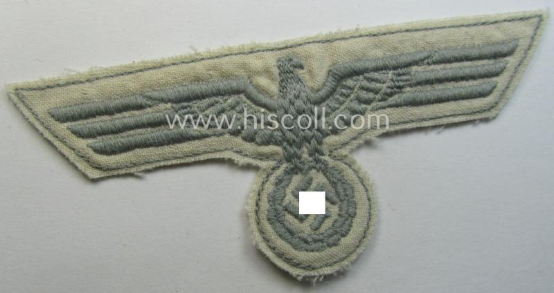 'Variant'-pattern, WH (Kriegsmarine) related breast-eagle (ie. 'Brustadler für Mannschaften u. Uffz. der Kriegsmarine') being a neatly machine-embroidered example onto a white-coloured background