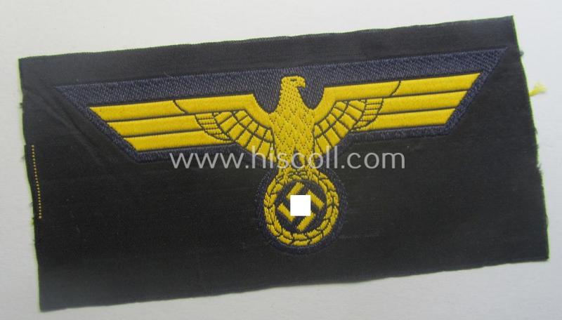 WH (Kriegsmarine) breast-eagle (ie. 'Brustadler für Mannschaften u. Uffz. der Kriegsmarine-Truppen') being a 'standard-pattern-example as executed in the 'BeVo'-weave-pattern on a darker-blue-coloured background