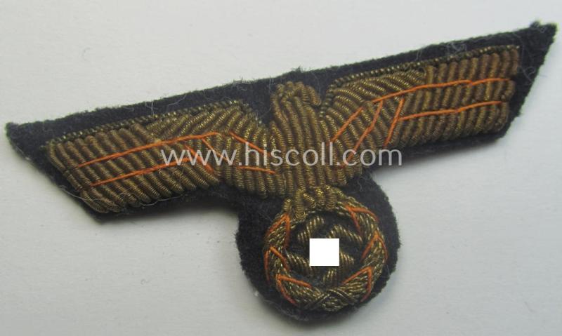 WH (Kriegsmarine) officers'-type, hand-embroidered visor-cap-eagle (ie. 'Schirmmützenadler für Offiziere der KM') as intended for usage on the various naval, officers'-pattern visor-caps