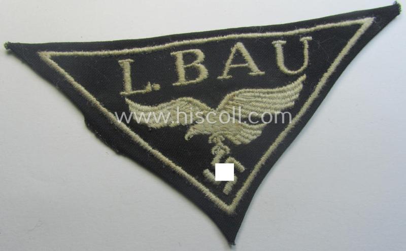 WH (Luftwaffe)-related- (EM- ie. NCO-pattern-) machine-embroidered breast-badge ie. eagle-device showing the text: 'L. Bau' as was (I deem) specifically intended for staff working within the WH 'Generalluftzeugmeister'- (ie. 'GL'-) organisation