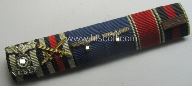 Superb, 6-pieced, WWI- (ie. WWII and/or TR-) period ribbon-bar (ie. 'Feld- o. Bandspange') showing various WWII-period awards (amongst which a WWI-period EK with 'Wiederhohlungsspange' and a Czech 'Anschluss'-medal with attached 'PB'-bar)