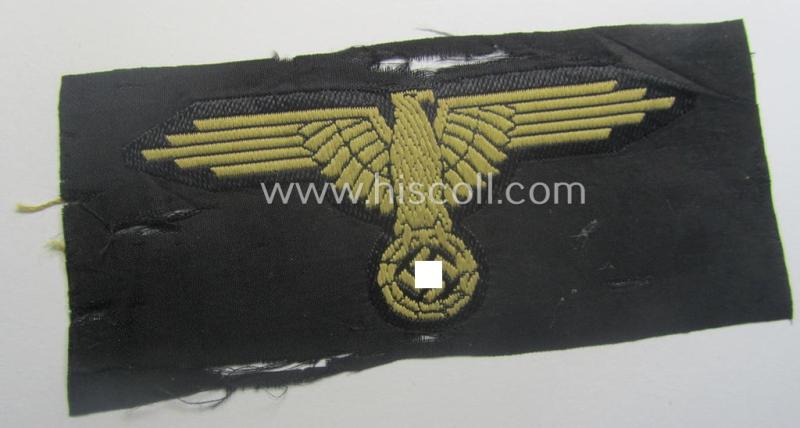 Partly damaged, 'SS' (ie. 'Waffen-SS') 'BeVo'-woven, EM- (ie. NCO-pattern) tropical-styled arm-eagle (ie. 'Tropen-Ärmeladler für Mannschaften u. Unterführer der Waffen-SS')