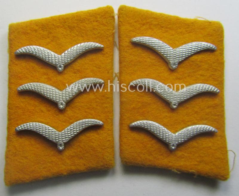 Fully matching pair of WH (Luftwaffe) golden-yellow-coloured, EM- (ie. NCO-) type collar-patches (ie. 'Kragenspiegel') as was intended for usage by a member serving within a: 'Flieger- o. Fallschirmjäger' regiment ie. unit