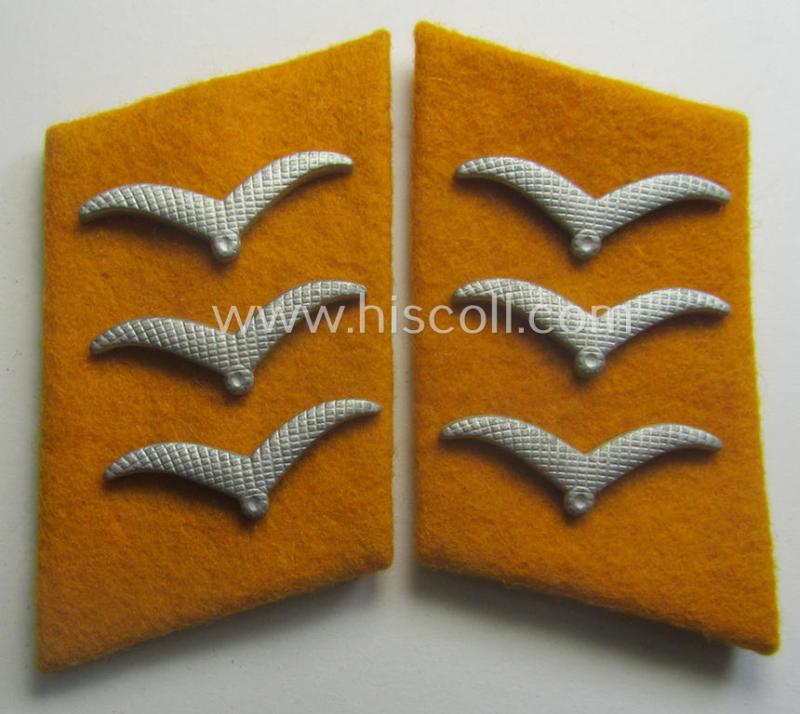 Fully matching pair of WH (Luftwaffe) golden-yellow-coloured, EM- (ie. NCO-) type collar-patches (ie. 'Kragenspiegel') as was intended for usage by a member serving within a: 'Flieger- o. Fallschirmjäger' regiment ie. unit