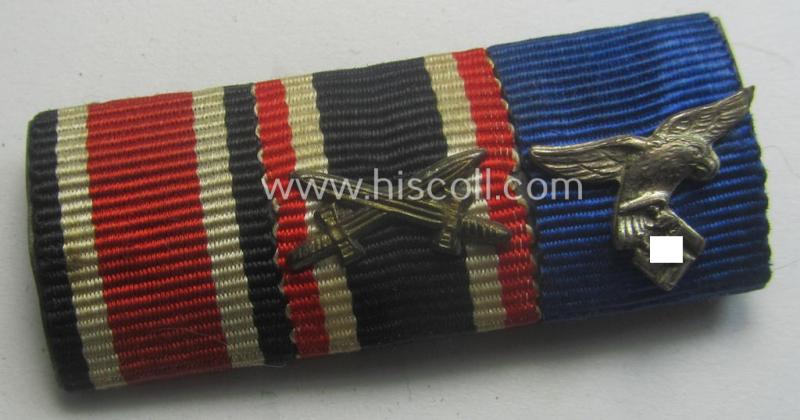 3-pieced, WH (Luftwaffe) ribbon-bar (ie. 'Feld- o. Bandspange') resp. showing the ribbons for an: 'EKII. Kl.', a: KvKII. Kl. m. Schwn.' and a: WH (Luftwaffe) 'Dienstauszeichnung' (of the 4th class)