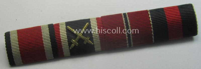 4-pieced, WH (Heeres, Luftwaffe etc.) 'Feld- o. Bandspange' (ie. ribbon-bar) resp. showing the ribbons for an: 'EKII. Kl.', a: KvKII. Kl. m. Schwn.', an: 'Ost'-medal) and a Czech 'Anschluss'-medal '1. Okt. 1938'