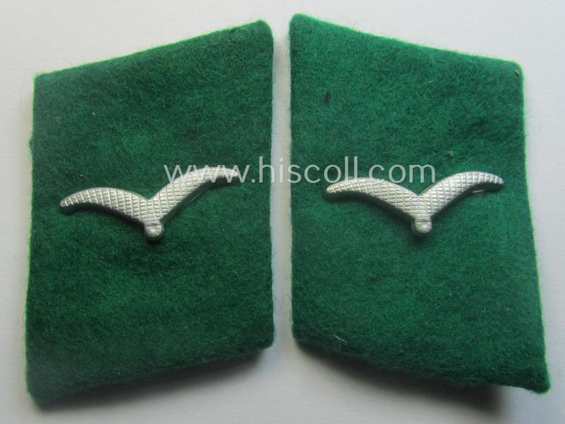 Fully matching, bright-green-coloured pair of WH (Luftwaffe) EM/NCO-pattern collar-patches (ie. 'Kragenspiegel') as was intended for usage by a: 'Soldat der LW-Felddivisionen'