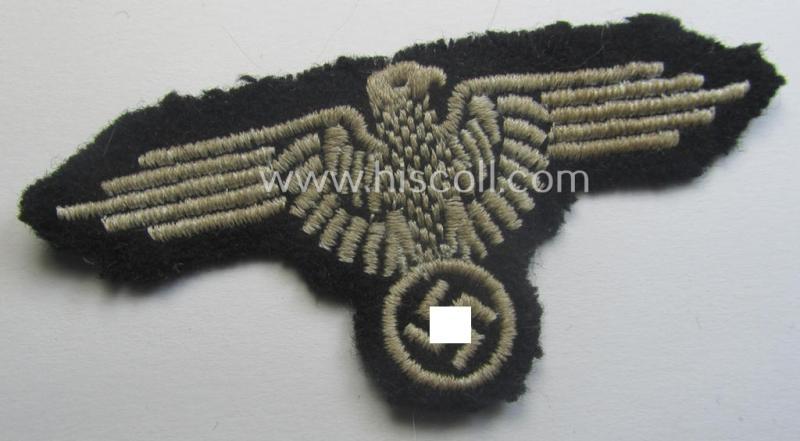 Clearly used- and/or tunic-removed, mid- (ie. later-war-) pattern, 'SS' (ie. 'Waffen-SS') so-called: 'RzM-style' enlisted-mens'-/ie. NCO-pattern arm-eagle as was intended for usage by the various Waffen-SS troops throughout the war