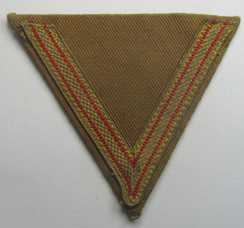 Attractive - and actually scarcely encountered! - piece of SA- (ie. 'Sturmabteilungen') related arm-insignia, being a so-called: 'Ehrenwinkel für Altgediente Kämpfer o. Angehörigen der SA' (ie. honor-chevron for old campaigners)