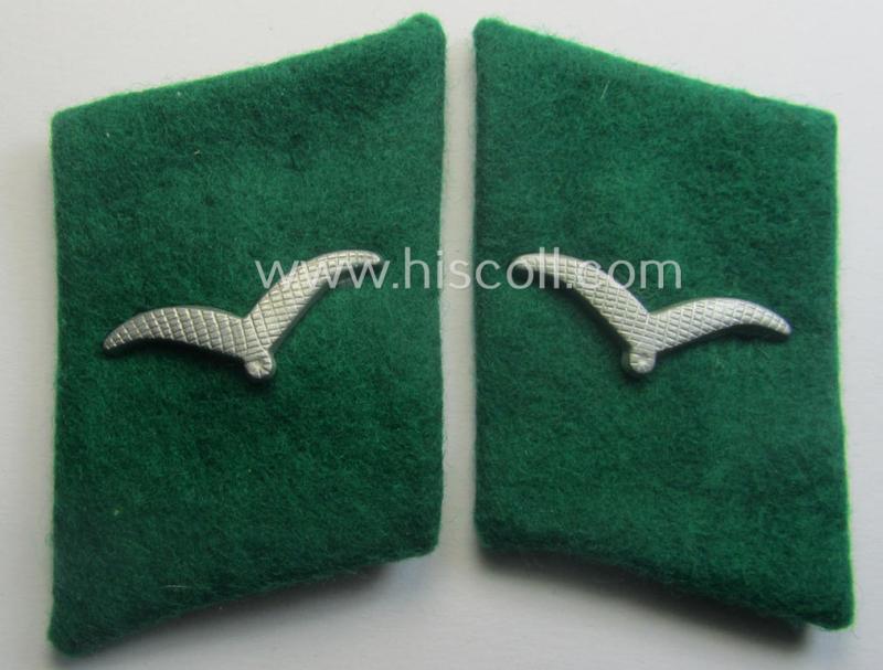 Fully matching, bright-green-coloured pair of WH (Luftwaffe) EM/NCO-pattern collar-patches (ie. 'Kragenspiegel') as was intended for usage by a: 'Soldat der LW-Felddivisionen'