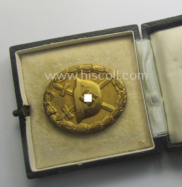 'Verwundeten-Abzeichen in Gold' being a non-maker-marked- and typical 'Buntmetall'-based (ie. 'thin-pinned'!) example that comes stored in its maker- (ie. 'Hauptmünzamt - Wien'-) marked etui as issued