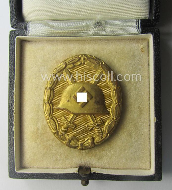 'Verwundeten-Abzeichen in Gold' being a non-maker-marked- and typical 'Buntmetall'-based (ie. 'thin-pinned'!) example that comes stored in its maker- (ie. 'Hauptmünzamt - Wien'-) marked etui as issued