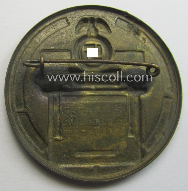 Golden-bronze-toned, N.S.D.A.P.-related day-badge (ie. 'tinnie' or: 'Veranstaltungsabzeichen') as was issued to commemorate a party-related meeting: '10 Jahrige Wiederkerhr des Reichsparteitages Weimar - 1926-1936'