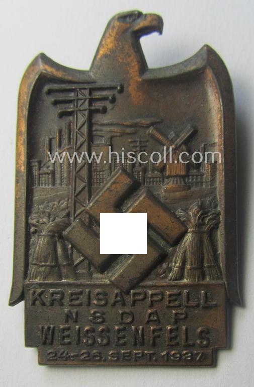 Commemorative, reddish-bronze-toned N.S.D.A.P.-related day-badge (ie. 'tinnie') as issued to commemorate the: 'Kreisappell - NSDAP Weissenfels - 24.-28. Sept. 1937'