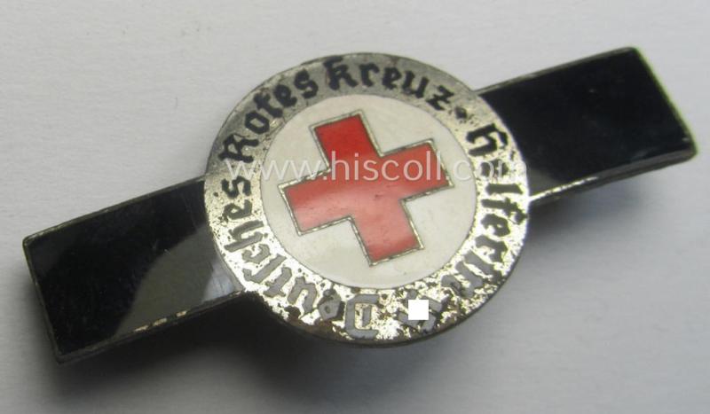 Neat - and scarcely encountered! - example of a DRK (ie. 'Deutsches Rotes Kreuz') nurses'-badge (ie. clasp or 'Spange') as was intended for a: 'Helferin' (being a non-maker-marked example bearing a: 'Ges.Gesch.'-patent-pending-designation)
