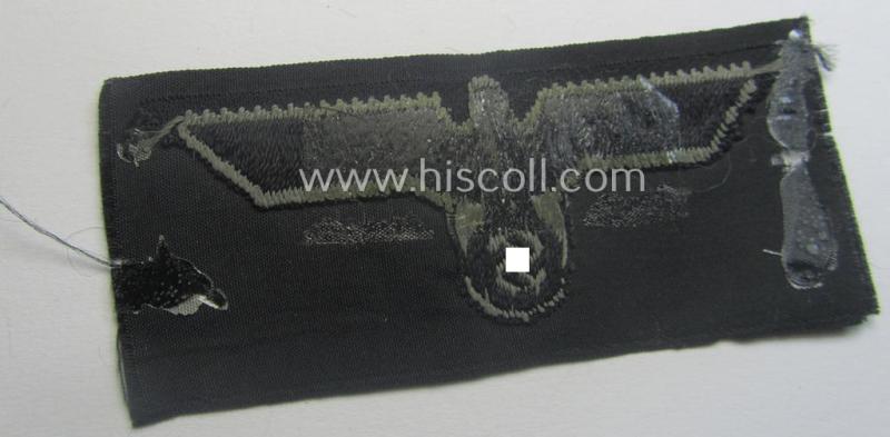 WH (Heeres) later- (ie. mid-war-) period- and/or bluish-grey-coloured 'Panzer'-type side-cap-eagle a executed in the neat 'BeVo'-weave pattern onto a typical black-coloured background