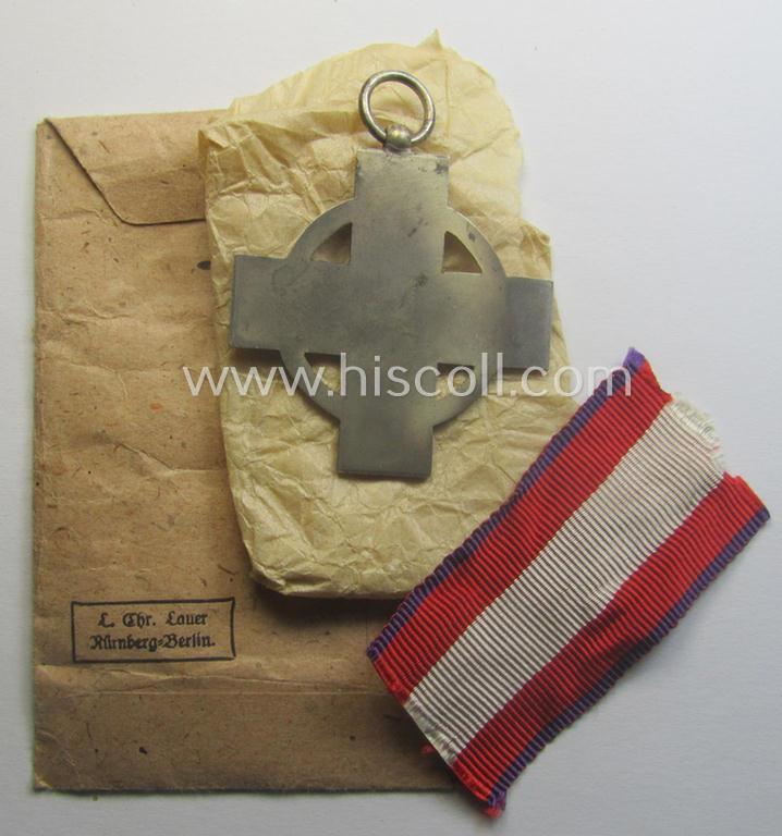 Fully complete, 'Feuerwehr-Ehrenzeichen der II. Stufe' that comes together with its shortened piece of ribbon (ie. 'Bandabschnitt') and (rarely seen!) period, 'Zellstoff'-based pouch as issued and/or recently found