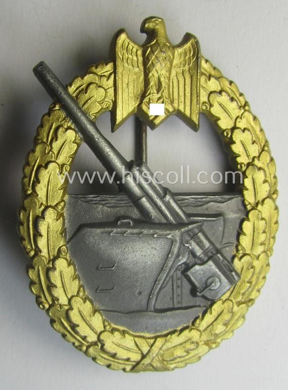 'Virtually mint' example of a WH (Kriegsmarine) 'Marine-Artillerie-Abzeichen' being a maker- (ie. F.L.L.-) marked- and/or typical zinc- (ie. 'Feinzink'-) based example as was produced by the: 'Friedrich Linden'-company