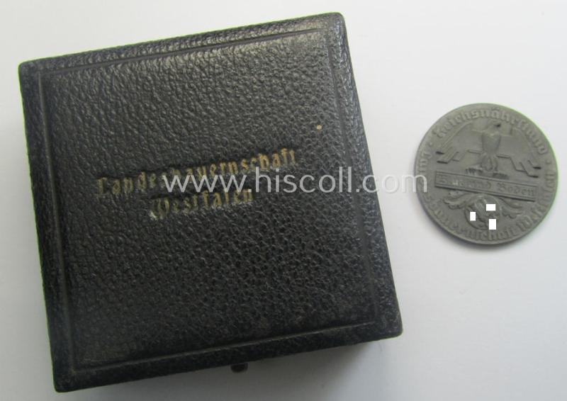 Greyish-silver-toned, 'Reichsnährstand'- (ie. 'RNSt.'-) related, commemorative-award-plaque entitled: 'Reichsnährstand - Landesbauernschaft - Blut und Boden - für züchterische Leistungen' and that comes stored in its period etui