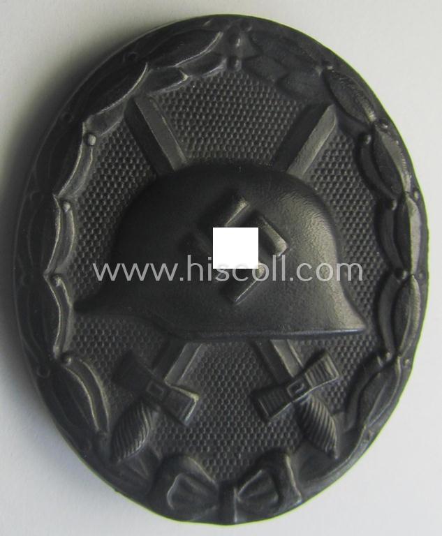 Minimally used- and/or hardly worn black-class wound-badge (or: 'Verwundeten-Abzeichen in Schwarz') being a typical non-maker-marked (and typically magnetic!) example