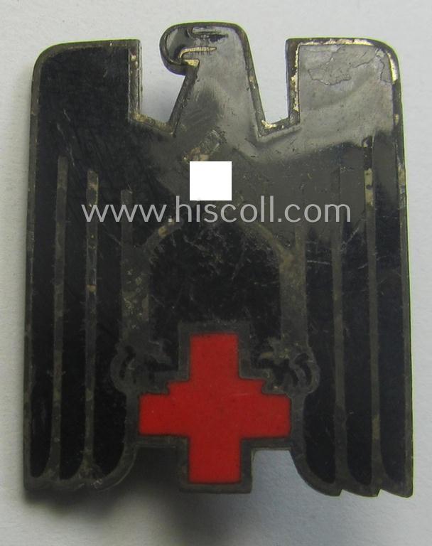Larger-sized, multi-coloured- and/or neatly enamelled DRK (ie. 'Deutsches Rotes Kreuz') visor-cap badge (or: 'Mützenabzeichen für Schirmmütze')