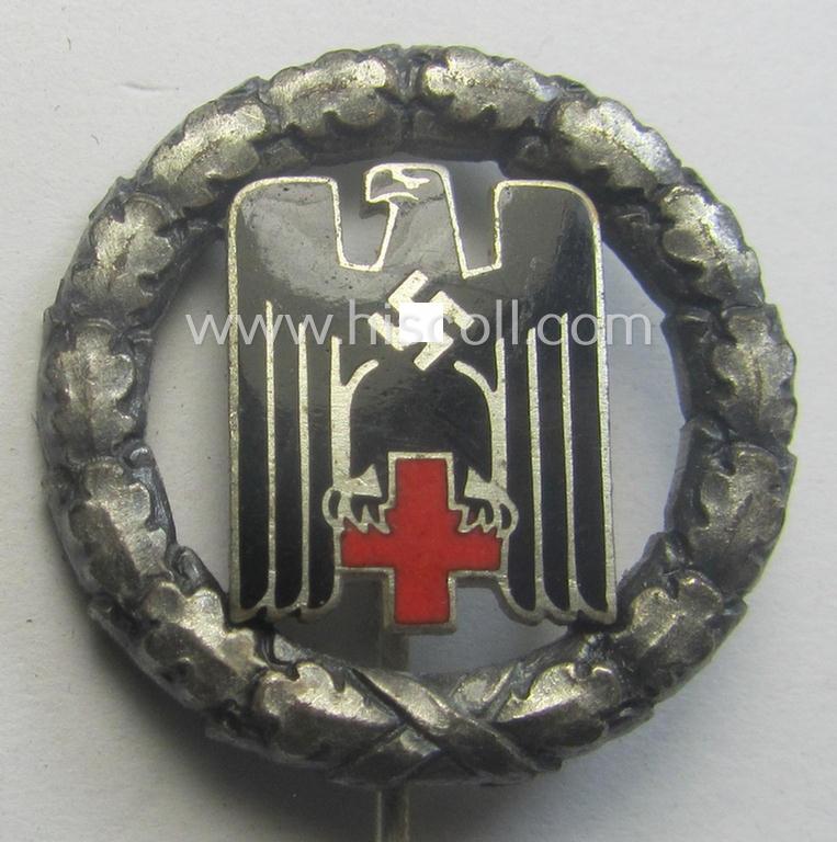 Superb - and rarely found! - DRK- (ie. 'Deutsches Rotes Kreuz' or German Red Cross) honorary-membership-lapel-pin (aka: 'Silberne Ehrennadel des DRK') being a maker- (ie. '2'-) marked example that also bears a: 'Ges.Gesch.'-designation