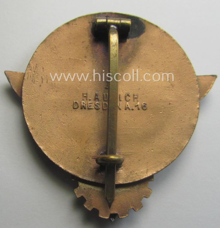 'HJ'- ('Hitlerjugend') ie. 'BDM'- ('Bund Deutscher Mädel') related: 'Reichsberufswettkampf-Siegerabzeichen' (of the 2nd model) entitled: 'Kreissieger 1939' and being a neatly maker- (ie.: 'H. Aurich'-) marked example