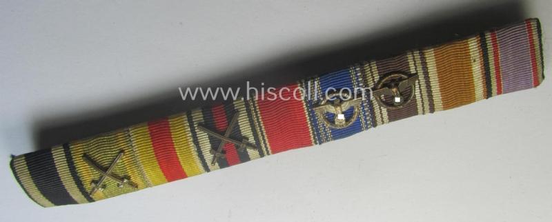 Unusually encountered, longer-sized- (ie. 9-pieced!) WWI- (ie. TR-period and/or N.S.D.A.P-) related ribbon-bar (ie. 'Feld- o. Bandspange') showing amongst others two 'N.S.D.A.P.-Dienstauszeichnungen der 2. u. 3. Stufe'