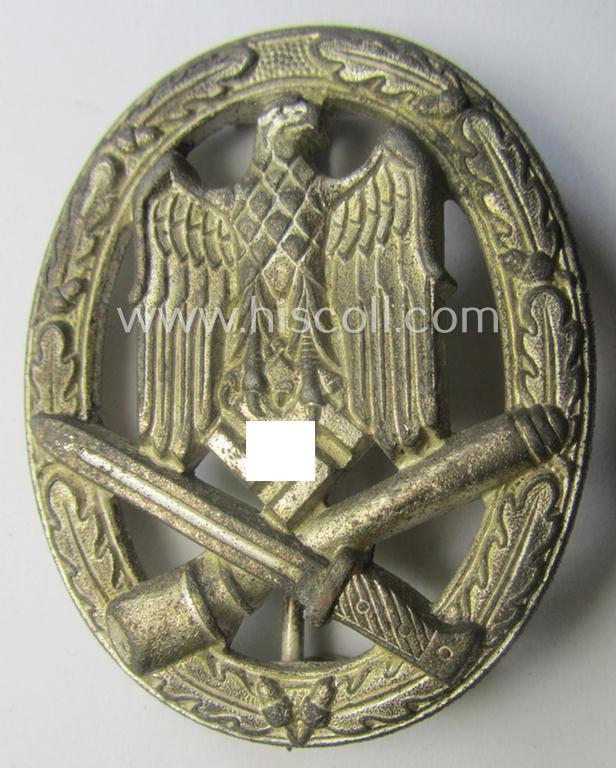 'Allgemeines Sturmabzeichen' being a detailed albeit unmarked example (of the 'long-barrel-hinge'-variant!) as executed in 'Feinzink' as produced by the: 'Steinhauer & Lück'-company