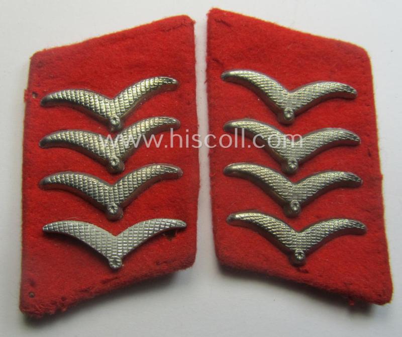 Truly worn - and matching! - pair of WH (Luftwaffe) bright-red-coloured, EM- (ie. NCO-) type collar-patches (ie. 'Kragenspiegel') as was intended for usage by a member within a: 'Flak-Artillerie'-regiment ie. unit